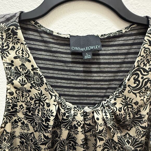 CYNTHIA ROWLEY Vintage Floral Print Sleeveless Polyester Front Cotton Back Large - Picture 2 of 4